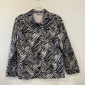 Chico's Animal Print Button Front Sz 3 (XL) Womens Jacket Cotton Blend Pockets